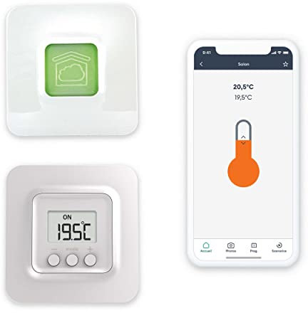 Delta Dore - Termostato de pared conectado para calderas y bomba de calor con caja domótica Pack Tybox 5000 conectado, calefacción conectada, programación, control de voz, 6050637 blanco
