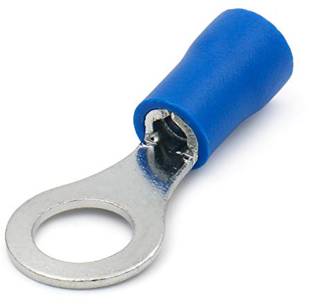 Heschen Ringkabelschuh-Crimpverbinder, Vinyl, isolierter Draht, elektrischer Stecker, RV2–6, Bolzengröße 1/4 Zoll für 1,5–2,5 mm² (16–14 AWG), Blau, 100 Stück