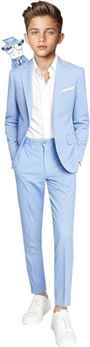 Black n Bianco Boys' First Class Slim Fit Suits Lightweight Style. Presented by Baby Muffin (8, Light Blue)