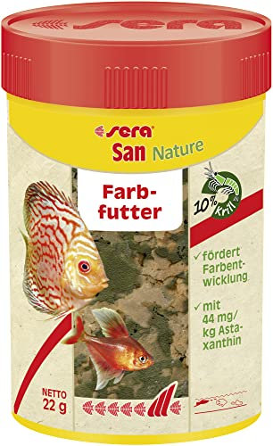 sera San Nature Farbfutter 100ml (22g) | für oberflächenfressende Zierfische | ohne künstliche Farb- und Konservierungsstoffe | mit 10% Krill & Haematococcus-Algen | für natürliche Farbentwicklung