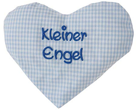Herzkissen mit Spruch für Babys Wärmekissen mit Rapssamen Rapskissen mit Spruch Körnerkissen Personalisiertes Kissen zum wärmen, Größe: ca.15x17cm (Hellblau Kleiner Engel)