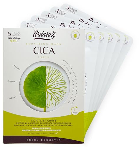 Ardaraz Repairing Moisturising Sheet Mask with Cica Concentrate (Centella Asiatica) and Hyaluronic Acid. Face Masks Beauty for Deep hydration with instant effect. Vegan Face Mask Set 5 pcs