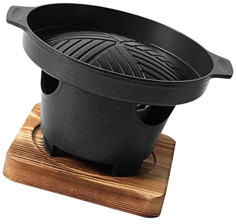 Yardwe Parrilla de carbón portátil con alfombrilla de madera coreana para barbacoa, mini estufa, parrilla sin humo, parrilla antiadherente para parrilla, camping, senderismo