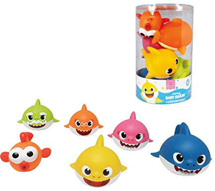 ODS 48821 Baby Shark set med 6 små mjuka hajar för bad, flerfärgad