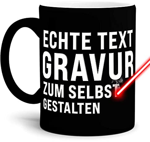 Tasse mit Gravur selbst gestalten - mit eigenem Wunschtext oder Wunschname gravieren - Keramiktasse matte Oberfläche - schwarz, 300 ml | Personalisiert mit Lasergravur