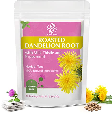 Organic Roasted Dandelion Root Tea with Milk Thistle and Peppermint - Herbal Tea for Cleanse and Digest, 40 bags