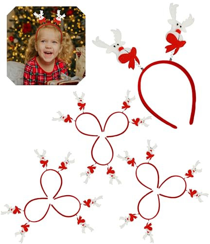 10 x Weihnachts-Teddybär-Weihnachtsmannmütze, rotes Stirnband für Damen und Mädchen, Weihnachten, Party, Kostüm, Kopfbedeckung, Urlaub, Spaß, Festlicher Kopf, Bopper (weißes Rentier)