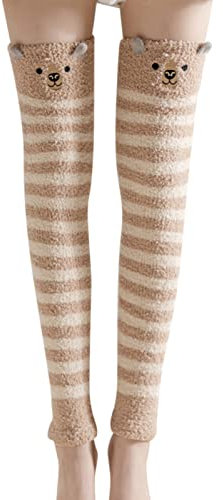 Stulpen Overknees Coral Fleece Beinstulpen Lange Sportsocken Fleecesocken Haussocken Fuzzy Sock Weiche Plüschsocken Haussocken Fuzzy Sock Wintersocken Dicke Socken Geschenke für Frauen (B, One Size)