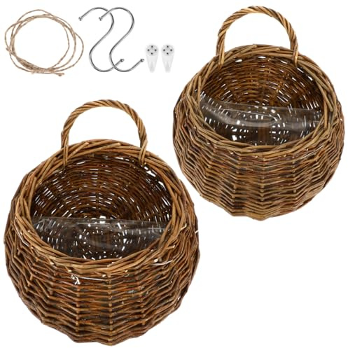 Yardwe 2Pcs Woven Hanging Basket Hanging Planter, Basket for Plant, Woven Storage Flower for Front Door, Home, Garden