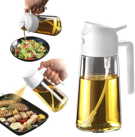 TrendPlain 16oz Ölsprüher für Speiseöl – 470ml Olivenöl Flasche – 2-in-1 Ölspender und Ölsprüher – Küchen Gadgets für Kochen, Salat und Grill Weiß