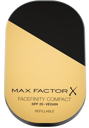 Max Factor Fondotinta Facefinity Compatto, Formula Vegan, Fondotinta dalla Coprenza Modulabile e dal Finish Mat, fino a 24 ore di Tenuta, SPF 20, 005, SAND, 10 g