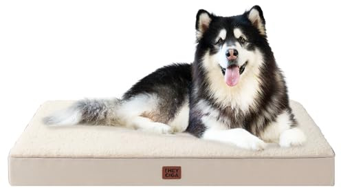 EHEYCIGA Orthopädisches Hundebett Grosse Hunde XXL 120x74cm Waschbar, Camel | Hundekissen mit Egg-Crate-Schaumstoff, Abnehmbarer Bezug, Rutschfeste Unterseite, Flauschiger Stoff, für Kiste & Boden