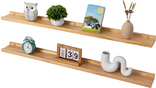 Gieanoo Floating Shelves, Set of 2 90cm Solid Wood Rustic Picture Ledge Shelves Long Radiator Shelves Wall Mounted Display Wall Shelves with Lip For Living Room, Kitchen, Bedroom