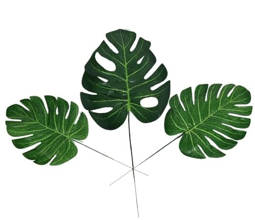 Cabilock Lot de 10 Feuilles Artificielles Monstera Tropicales en Tissu, Vertes, pour Table à Manger et Fête, Décoration Intérieure