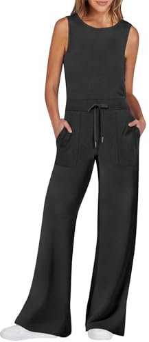 Vasreyy Jumpsuit Damen festlich Romper Hosenanzug Sommer Overall Aus Kunstleder Leinen Set Weiße Latzhose Lila Arbeitshose(S, Black)