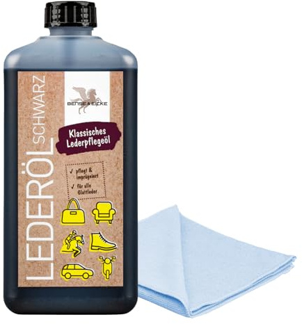 esnado - Bense & Ecke läderolja 500 ml + 1 mikrofiberduk – perfekt lädervård för slätt läder, bilstolar, motorcykelkläder, sadlar ... (svart)