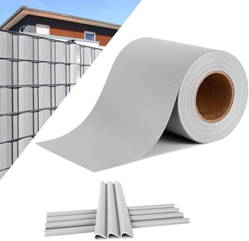 UISEBRT PVC Sichtschutzstreifen für Doppelstabmatten Zaun Stabmattenzaun Sichtschutz Zaunfolie 35m x 19cm inkl. Befestigungsclips 450g/m² Windschutz Garten Gartenzaun Grau