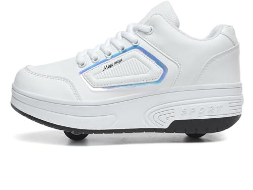 Wttagkl Correr Zapatos Deportivos de Skate con Ruedas Can TELESCÁPICO Skateboard Fashion Skateboard Skate Entrenamiento al Aire Libre jóvenes para niños,white-34 EU
