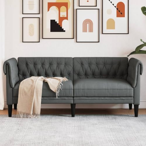 Tidyard Chesterfield-Sofa 2-Sitzer Chesterfield Sofa Couch Bürosofa Polstermöbel Ledersofa Stilsofa Clubsofa Dunkelgrau Stoff