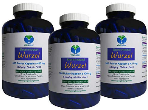 BRENNNESSELWURZEL 1080 (3x360) Kapseln NATUR PUR Brennnessel Wurzel zur FREUDE von BLASE & PROSTATA nach Hildegard von BINGEN nicht aus Extrakt - OHNE ZUSATZSTOFFE 26950-7