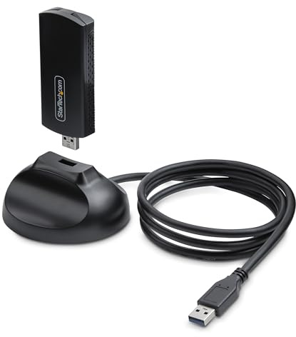StarTech Adaptateur USB WiFi 6E / Dongle (AX54005A-USB-WIFI-6E) | PC de bureau et portable, 2.4/5/6GHz, Antenne pliable, 802.11ax, Triple bande, WPA3