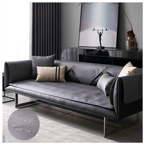 HonunGron Leder Sofabezug 1 2 3 4 Sitzer, rutschfest Sofa Überwurf, Universelle Wasserdicht L Form Sofa Abdeckung, Sofaüberwurf Sofaschoner für Hunde, Katzen, Haustiere (Dunkelgrau,80x120cm)