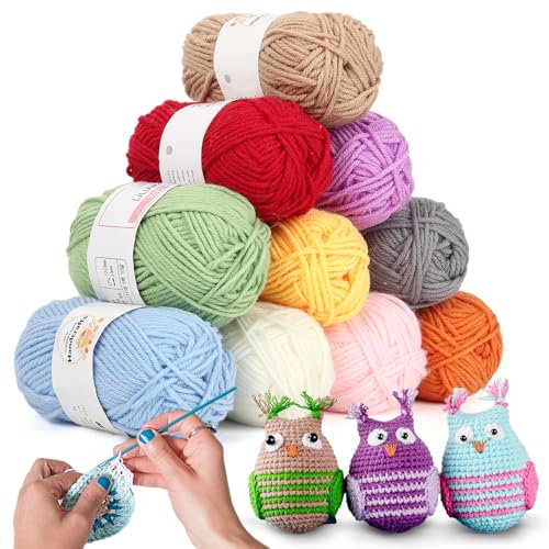 Aeelike 250g(10x25g) Wolle Bunt Strickwolle aus Acryl, Ultraweiche Garn zum Häkeln und Stricken, 100% Polyacryl Häkelgarn von Socken, Schals, Pullover, Puppen, Häkelwolle Baumwolle für Anfänger Profis