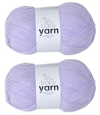 Korbond Baby Yarn Lilas Lot de 2 pelotes de laine acrylique légère, hypoallergénique et durable pour crochet et tricot double 100 g