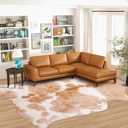 coffinsea Tappeto in finta pelle bovina, tappeto per camera da letto, soggiorno, sala da pranzo, cucina, ufficio, soggiorno (tappeto marrone chiaro, XXL (180 x 220 cm)