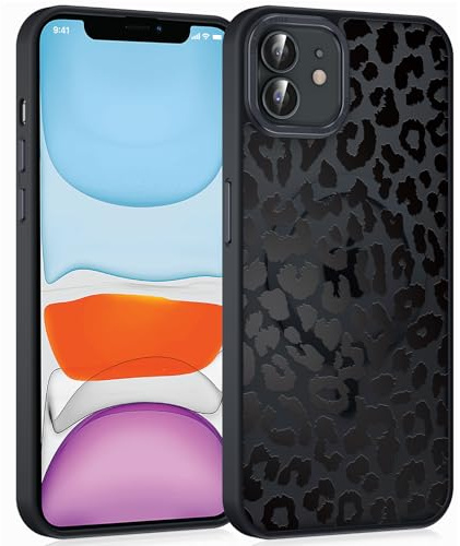 Coiwxmoi Magnetische Handyhülle für iPhone 12/iPhone 12 Pro 6,1 Hülle, Kompatibel mit MagSafe, Aesthetic Leopard Muster Transluzente Case, Matte PC Dünn TPU Stoßfest Schutzhülle Cover - Schwarz 02