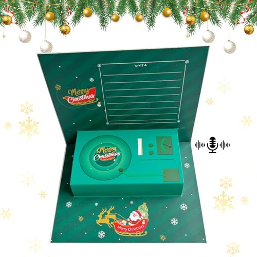 Tarjeta desplegable de Navidad, tarjetas de Navidad con música, tarjeta de Navidad 3D con grabación, tarjeta de felicitación desplegable para escribir para Navidad (verde)