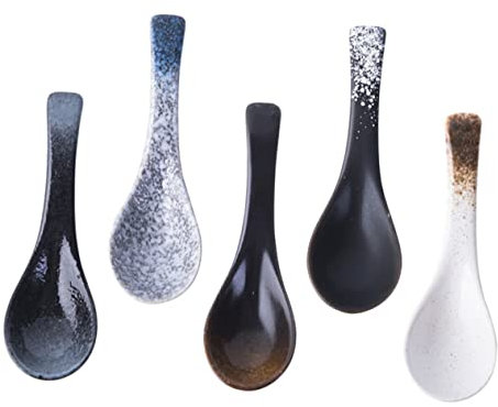 CONGARTENO 5piezas Cucharas De Cerámica Japonesas Para Sopa y Arroz Diseño Creativo Acabado Pulido y Superficie Lisa Utensilios Versátiles Para Sopas Cereales y Postres Para Mesa y Decoración