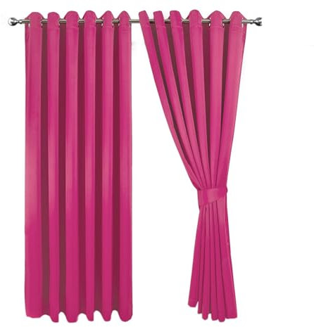 MILANO COLLECTIONS® Blackout Curtains with Tiebacks Premium Quality Thermal Insulated Eyelet Living Room Bedroom Curtains,2 Panels, Matching Cushion Covers (Pink, W:46” x L:72” + Tiebacks)