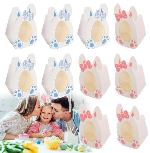 10 Pcs Easter Treat Boxes with Egg Window - Pink Blue Bunny Ear for Cookie Goodie Candy Sweet Party, Easter Party Boxes for Easter Egg Hunts Picnics Gift Box Party Favours