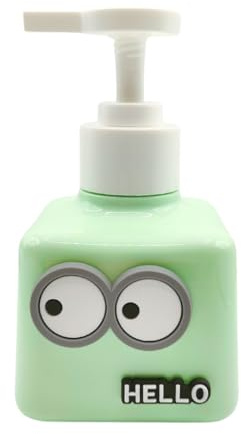 Distributeur de savon pour enfants, 200 ml, vert, bouteille avec yeux amusants, shampooing, lotion idéal pour la salle de bain