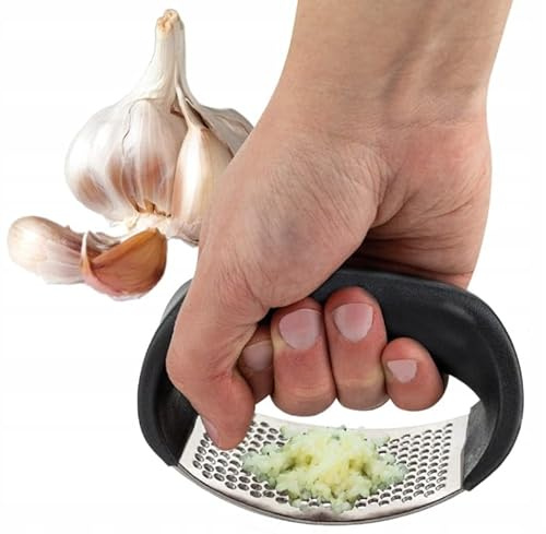 DomoDomo - Presse-ail en acier inoxydable - Outil de cuisine multifonction avec décapsuleur, design ergonomique, passe au lave-vaisselle