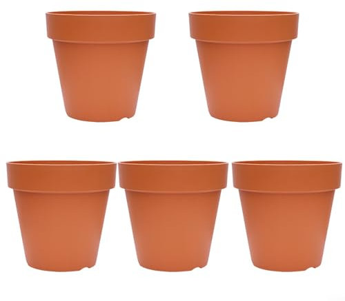 Sumsoctober Lot de 10 pots de fleurs respirants en terre cuite avec plateaux pour balcon et jardin avec trous de drainage 24 x 24 x 25 cm (D)