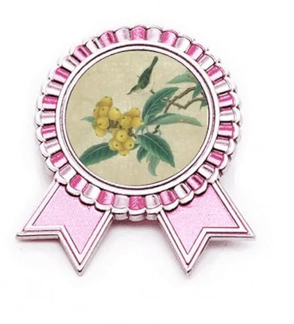 Broche brodée en forme de plume - Peinture chinoise - Rose, M, Métal