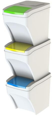 REPLOOD Set di 3 Pattumiere per Raccolta Differenziata, 25 Litri Ciascuna, Impilabili Salvaspazio