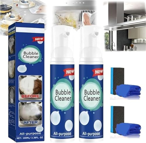 Bubble Power Cleaner, spray de espuma limpiador 2025, espuma de limpieza de enjuague multiusos, potente kit de eliminación de manchas, removedor de grasa y suciedad, para campana extractora, plancha