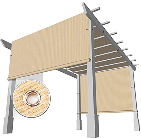 Gazebo rettangolare da giardino beige, 4mx6m, in tessuto a rete, per esterni, patio, pergola, copertura ombreggiante con blocco del 90% per traliccio d'uva, protezione solare.