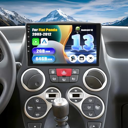 SIXWIN 2+64G Android 13 Autoradio per Fiat Panda 169 2003-2012 con CarPlay/Android Auto/Mirror link, 9 Pollici Panda 169 Schermo con WiFi GPS Bluetooth RDS FM EQ USB Controllo del Volante+Telecamera