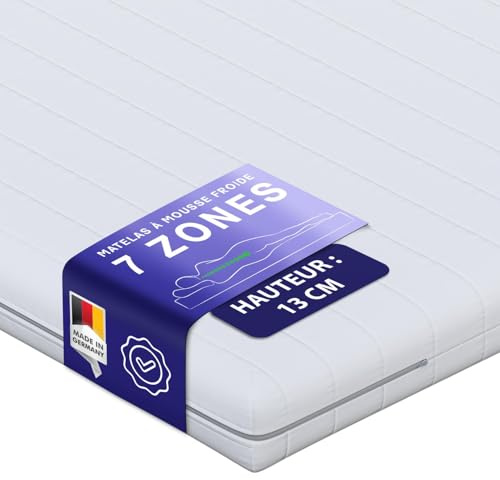 Mister Sandman Matelas 140 x 200 cm – Mousse Froide Ergonomique 7 Zones de Confort – équilibré – Réversible 2 Faces – Certifié Oeko-TEX – Fabriqué en Allemagne – Hauteur 13 cm