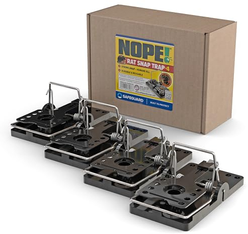 NOPE! Rat Snap Trap (4-pack) | Reusable Super-Strength Rat & Mouse Traps | Kills Instantly & Humanely | Indoor & Outdoor Rodent Control