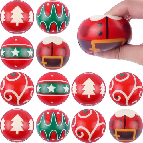 Anboor 12 Stück Weihnachts-Squishy-Stressbälle, Weihnachtsbaum, Weihnachtsmann, Kawaii-Squishy, Partygeschenke, Strumpffüller, Geschenktütenfüller (6,3 cm)