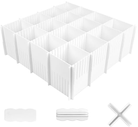 10 Pezzi Divisori per Cassetti Regolabili in Plastica, 32x11cm Separatori per Cassetti, Versatili Separatori in Plastica con 30pcs Accessori di Fissaggio per Biancheria Intima, Calze, Forniture