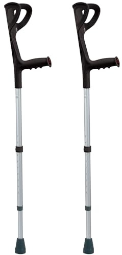 Stampelle Ortopediche Regolabili in Altezza - Coppia di Stampelle Mediche Canadesi in Alluminio Leggero con Impugnatura Ergonomica Confortevole e Puntali Antiscivolo, Portata 100kg