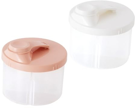 Parliky 2 Stück Milchpulver Portionierer mit Fächern Rotierender Deckel Auslaufsicher Feuchtigkeitsgeschützt Für Babynahrung Unterwegs Weiß Rosa