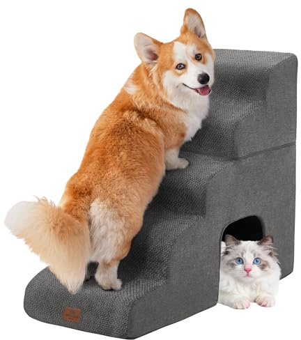 Joydeco Dog Stairs for Bed 29 H, 5-Step Pet Steps for Small Dogs and Cats, Dog Steps for High Bed, Non-Slip Balanced Ramp Indoor Pet Stairs, Gray
