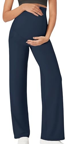 FEOYA Femme De Grossesse Pantalon Sport Long Femmes Enceintes Leggings Maternité Baggy Femme Enceinte Homewear Jambes Larges Yoga Legging Elastique Jogging Décontracté Printemps Bleu Marine M